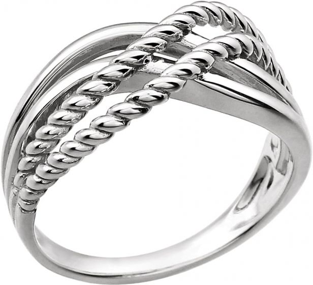 14K White Crossover Rope Design Ring