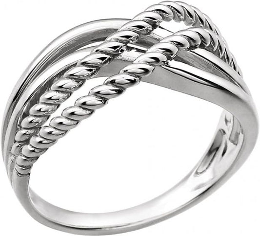 14K White Crossover Rope Design Ring