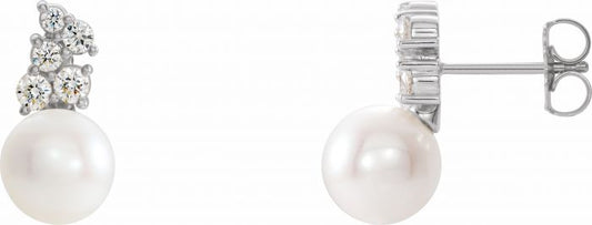 14K White Freshwater Cultured Pearl & 3/8 CTW Diamond Earrings