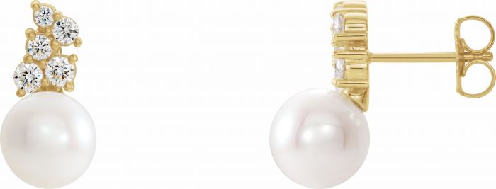 14K Yellow Freshwater Cultured Pearl & 3/8 CTW Diamond Earrings