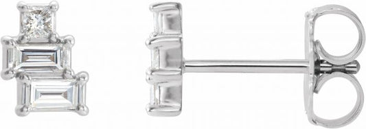 14K White 1/4 CTW Diamond Geometric Cluster Earrings
