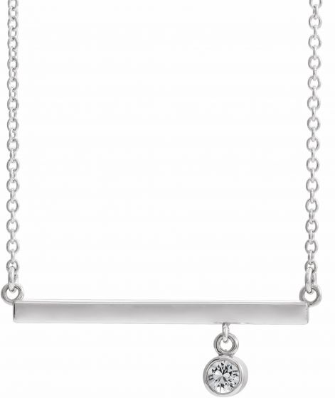 14K White Diamond Bezel-Set 18 Bar Necklace