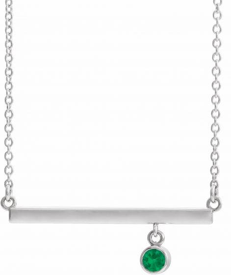 14K White Emerald Bezel-Set 18 Bar Necklace