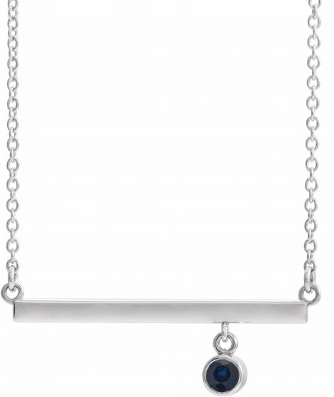 14K White Blue Sapphire Bezel-Set 18 Bar Necklace
