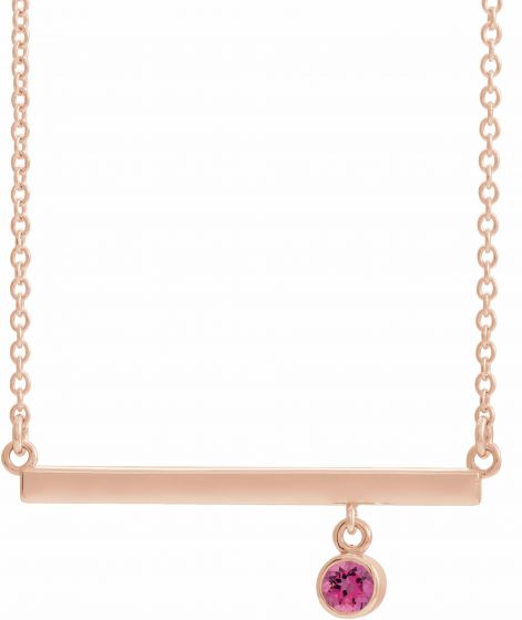 14K Rose Pink Tourmaline Bezel-Set 18 Bar Necklace