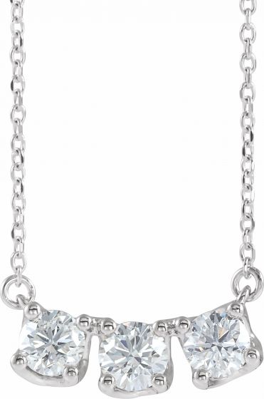 14K White 1 CTW Diamond Three-Stone Curved Bar 18 Necklace