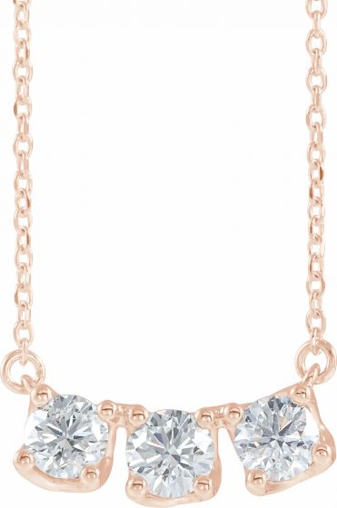 14K Rose 1 CTW Diamond Three-Stone Curved Bar 18 Necklace
