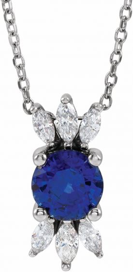 14K White Blue Sapphire & 1/5 CTW Diamond 16-18 Necklace