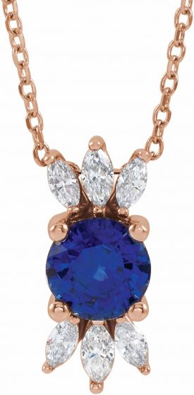 14K Rose Blue Sapphire & 1/5 CTW Diamond 16-18 Necklace