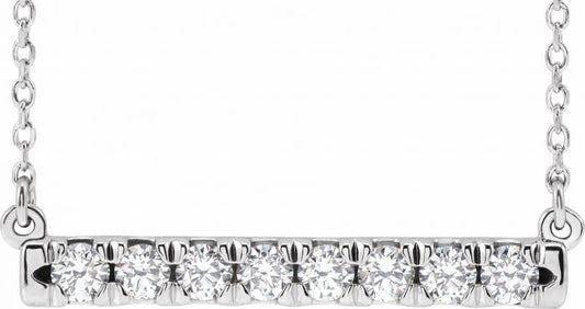 14K White 1/2 CTW Diamond French-Set Bar 16 Necklace