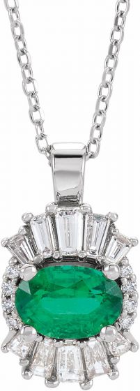 14K White Emerald & 1/3 CTW Diamond 16-18 Necklace