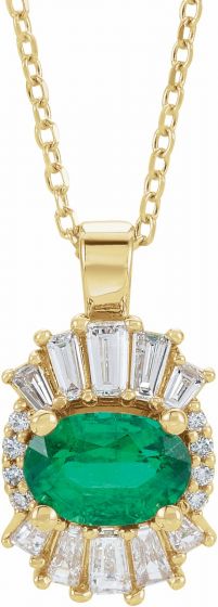 14K Yellow Emerald & 1/4 CTW Diamond 16-18 Necklace
