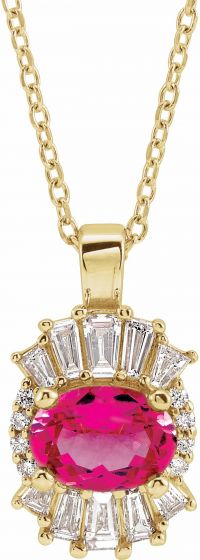 14K Yellow Pink Tourmaline & 1/3 CTW Diamond 16-18 Necklace