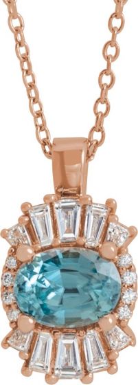 14K Rose Blue Zircon & 1/3 CTW Diamond 16-18 Necklace