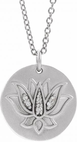 14K White .025 CTW Diamond Lotus 16-18 Necklace