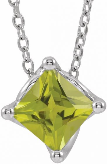 14K White Peridot Solitaire 16-18 Necklace