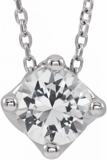 14K White Sapphire Solitaire 16-18 Necklace