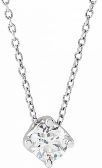 14K White 1/2 CT Diamond Solitaire 16-18 Necklace