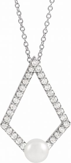 14K White Freshwater Cultured Pearl & 1/4 CTW Diamond Geometric 16-18 Necklace