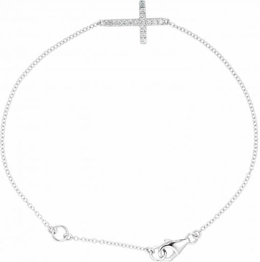 14K White 1/5 CTW Diamond Sideways Cross 8 Bracelet