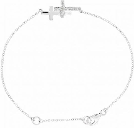 14K White 1/5 CTW Diamond Double Sideways Cross 8 Bracelet