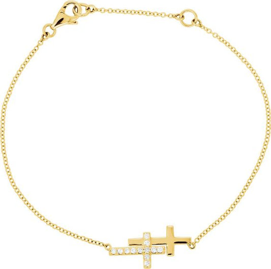 14K Yellow 1/5 CTW Diamond Double Sideways Cross 8 Bracelet