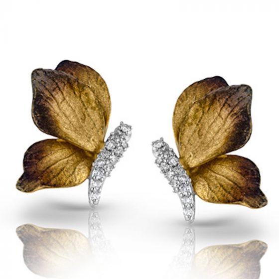 Simon G. 18k Two Tone Gold Organic Allure Diamond Stud Earrings