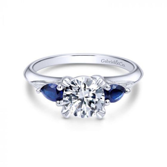 Gabriel & Co. 14k White Gold Contemporary 3 Stone Diamond & Gemstone Engagement Ring