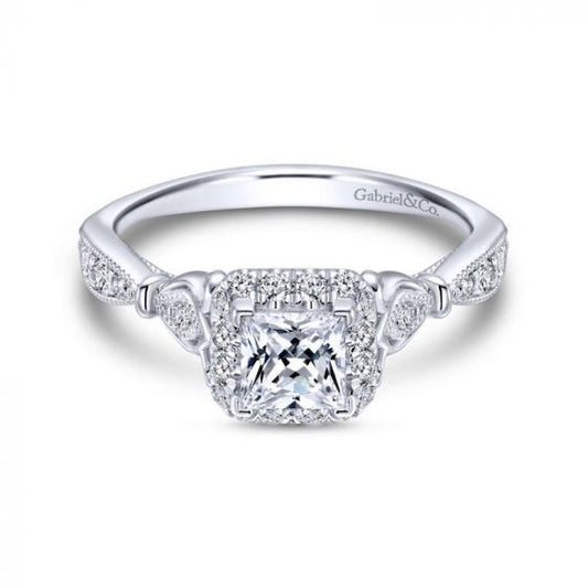 Gabriel & Co. 14k White Gold Victorian Halo Engagement Ring