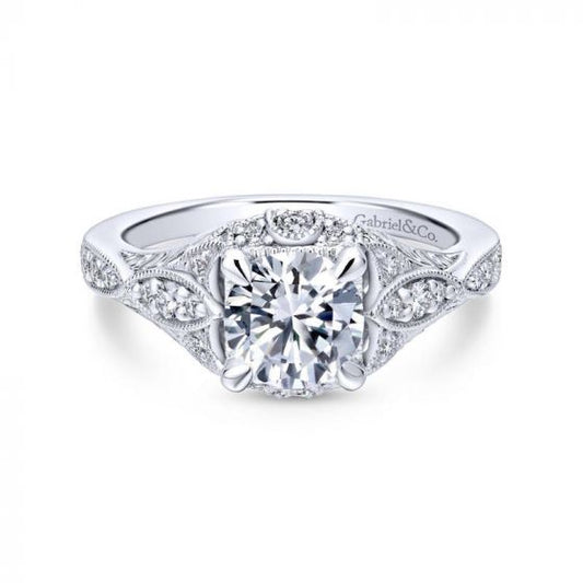 Gabriel & Co. 14k White Gold Victorian Halo Engagement Ring