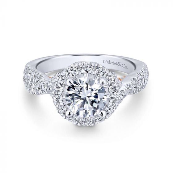 Gabriel & Co. 14k Two Tone Gold Blush Halo Engagement Ring