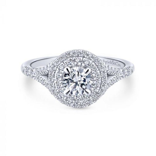 Gabriel & Co. 14k Two Tone Gold Contemporary Double Halo Engagement Ring