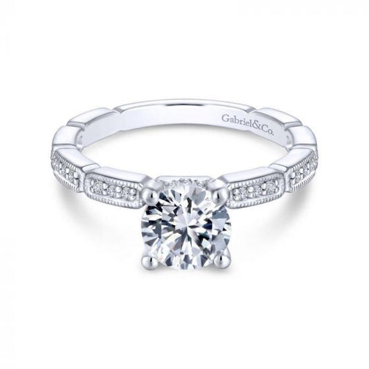 Gabriel & Co. 14k White Gold Victorian Straight Engagement Ring