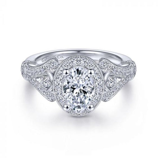 Gabriel & Co. 14k White Gold Victorian Halo Engagement Ring