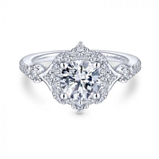 Gabriel & Co. 14k White Gold Art Deco Halo Engagement Ring