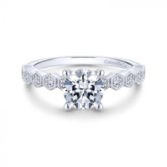 Gabriel & Co. 14k White Gold Victorian Straight Engagement Ring