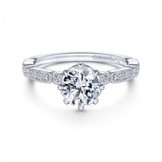 Gabriel & Co. 14k White Gold Victorian Straight Engagement Ring