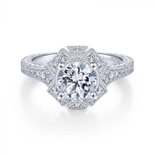 Gabriel & Co. 14k White Gold Art Deco Halo Engagement Ring