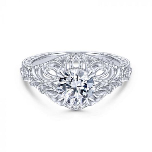 Gabriel & Co. 14k White Gold Art Deco Wide Band Engagement Ring