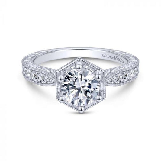 Gabriel & Co. 14k White Gold Art Deco Straight Engagement Ring