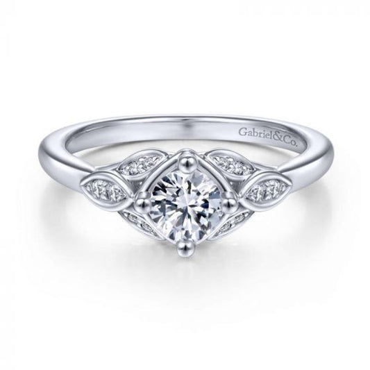 Gabriel & Co. 14k White Gold Art Deco Straight Engagement Ring