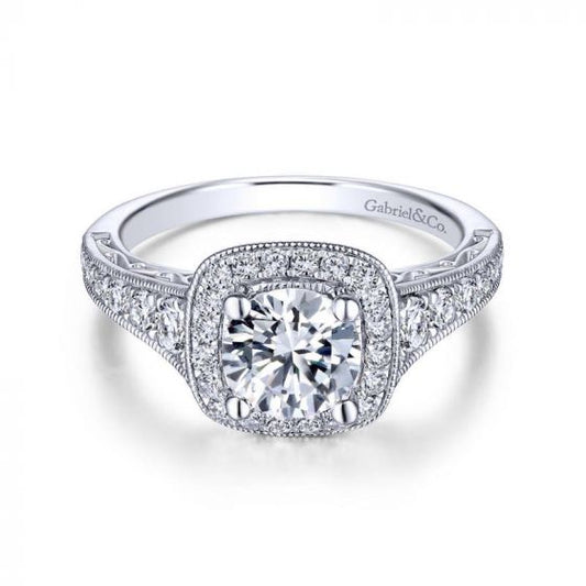 Gabriel & Co. 14k White Gold Victorian Halo Engagement Ring