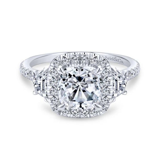 Gabriel & Co. 14k White Gold Contemporary 3 Stone Diamond Engagement Ring