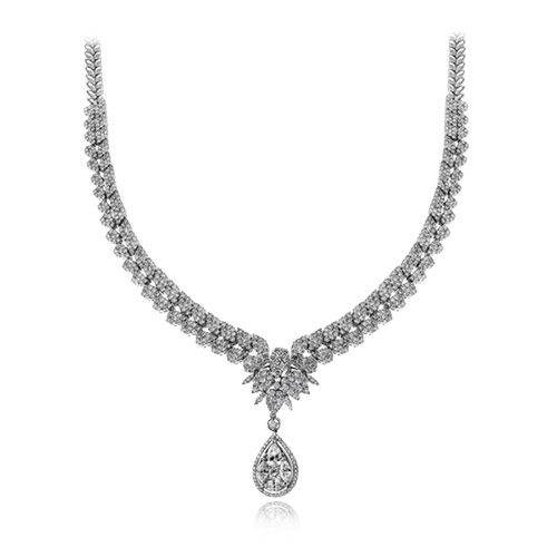 Simon G. 18k White Gold Vintage Explorer Diamond Necklace