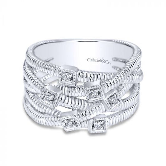 Gabriel & Co. Sterling Silver Scalloped Diamond Ring