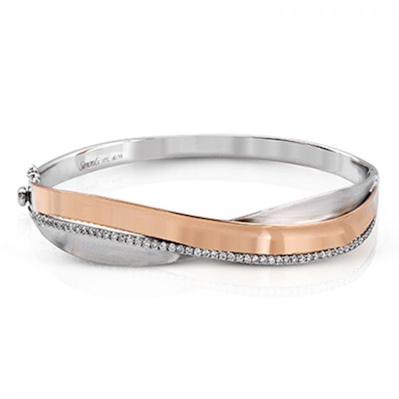 Simon G. 18k Two Tone Gold Classic Romance Diamond Bangle Bracelet
