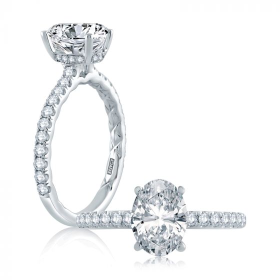 A. Jaffe Classic Diamond Pave Wedding Band with Quilted Interior