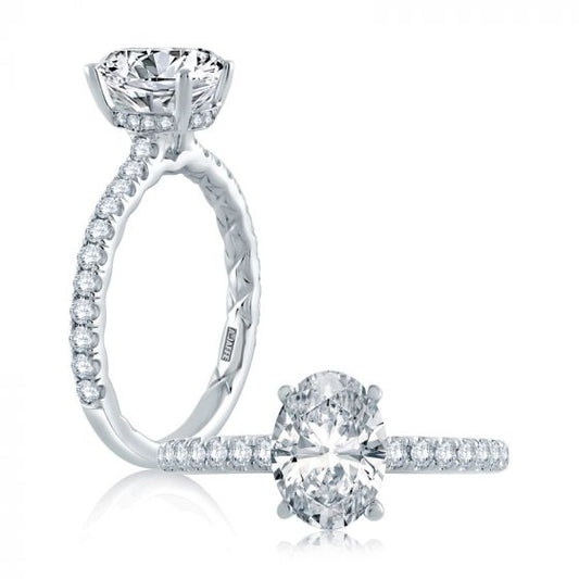 A. Jaffe Classic Diamond Pave Wedding Band with Quilted Interior