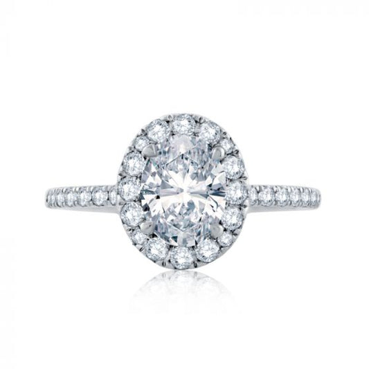 A. Jaffe Oval Halo Engagement Ring with Belted Gallery and Signature A.JAFFE Quilts Interior