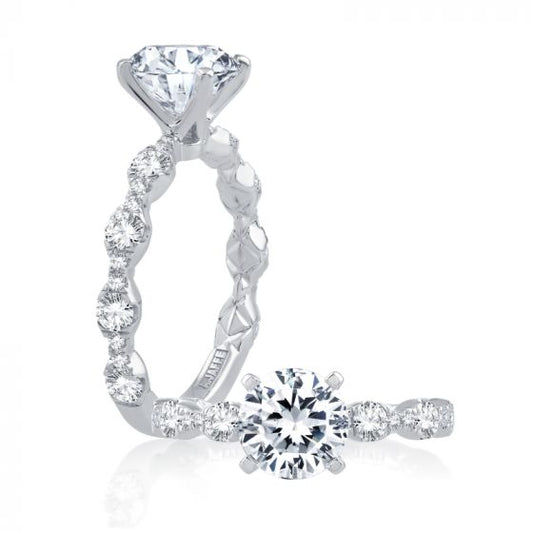 A. Jaffe Four Prong Diamond Engagement Ring with Scalloped Band